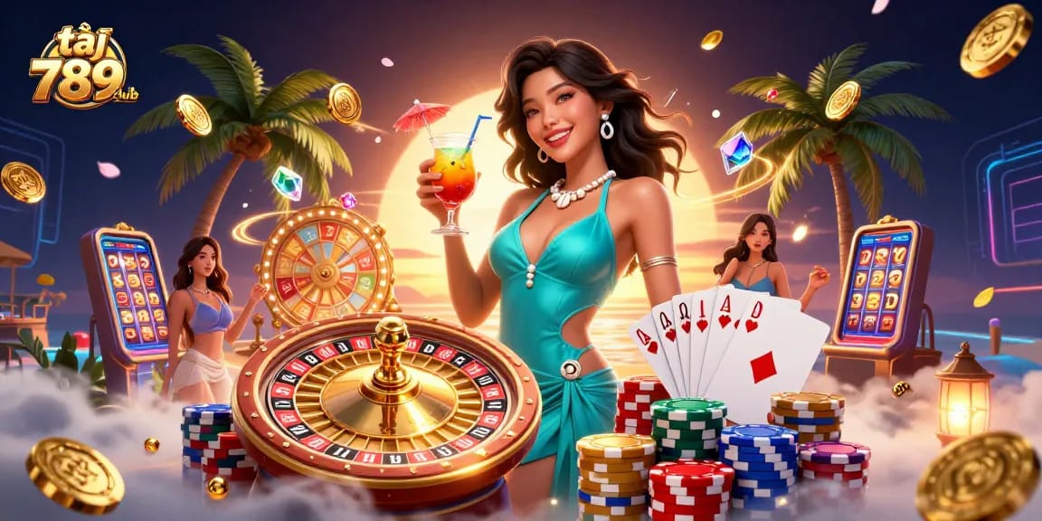 Spin to win at 789club with vibrant casino elements and a stunning cocktail scene