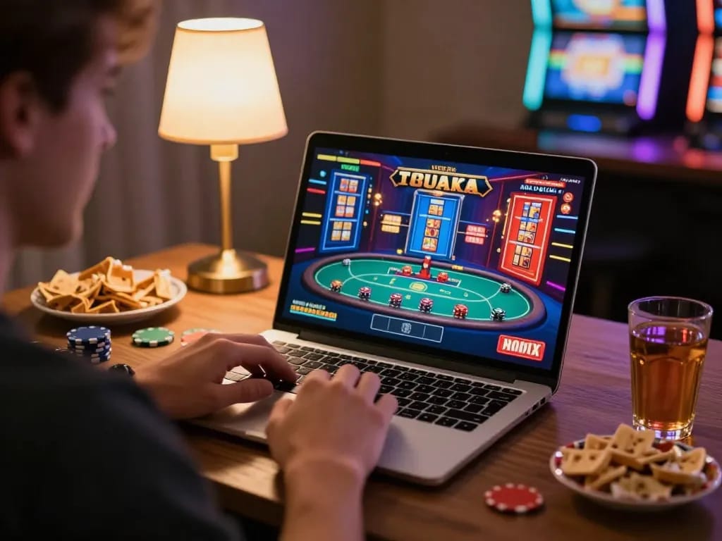 Player enjoying an exciting online gaming experience with rikvip, focusing on poker tables and interactive elements.