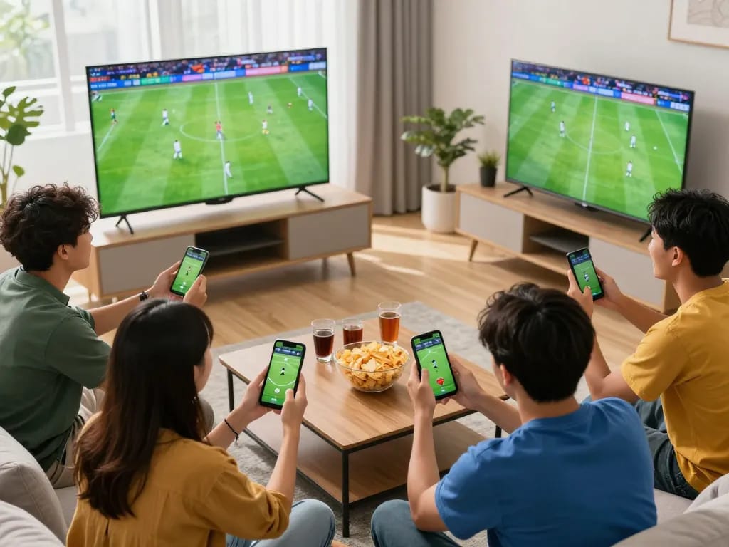 Engage in soccerbetting excitement with friends while watching a live match in a cozy setting.