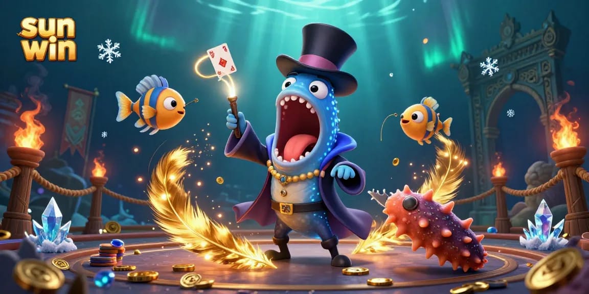Experience the thrills of sun win with a magical underwater casino scene featuring a bioluminescent eel performing tricks.