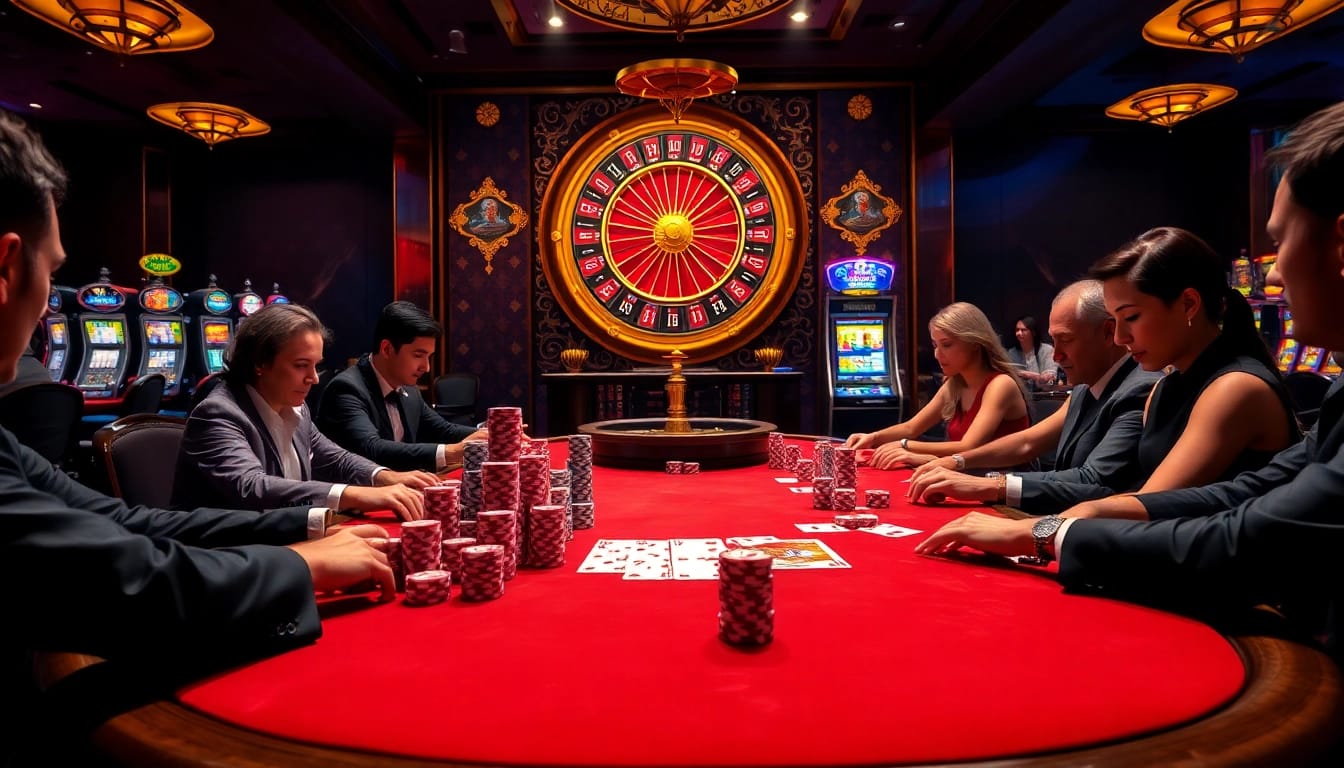 Experience the excitement of poker in a luxury casino setting at https://mm88.moe/, featuring vibrant chips and elegant players.