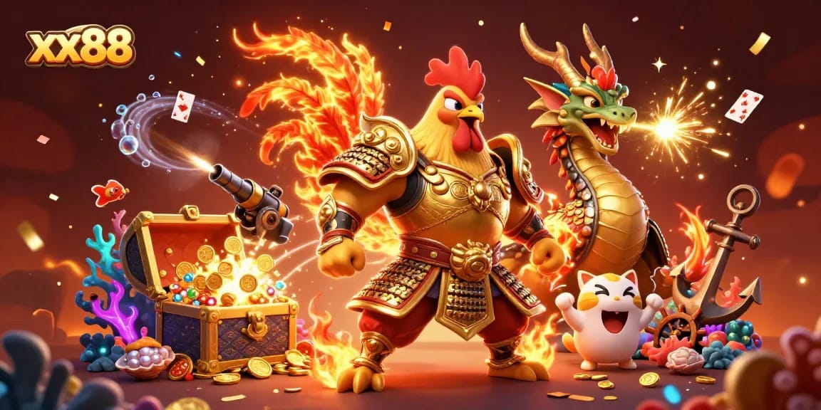 Experience exhilarating gameplay at xx88 with colorful gems and gold coins surrounding dynamic characters!