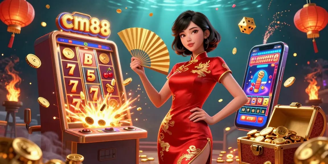 Play vibrant casino games with cm88, featuring colorful slot machines and energized gameplay.