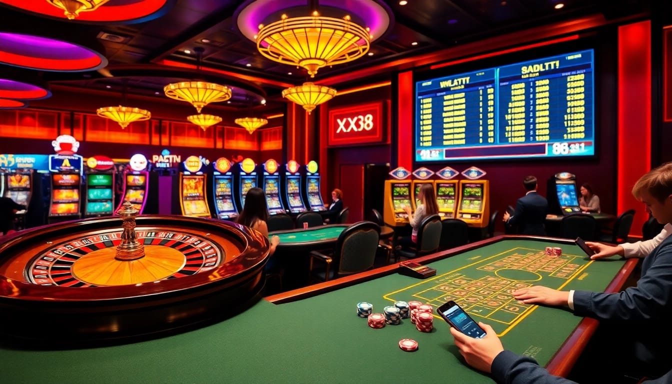 Experience high-stakes action at xx88.com with players enjoying a vibrant casino atmosphere.