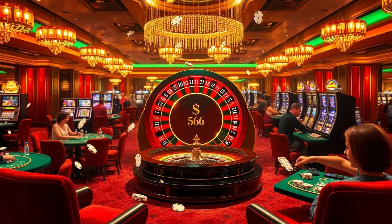 Exciting S666 casino scene with a roulette wheel and players celebrating wins