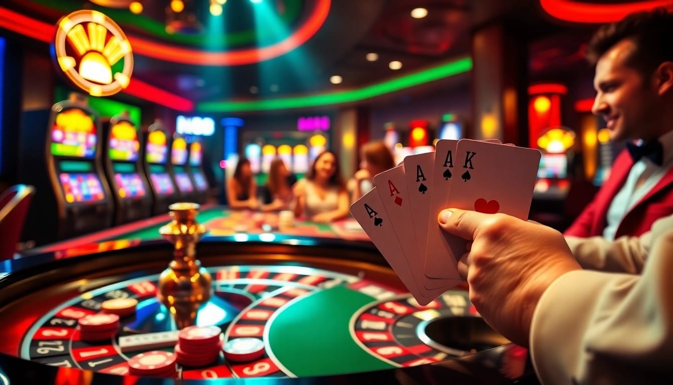 Dynamic casino scene with players at NK 88 roulette table, showcasing vibrant gambling action.