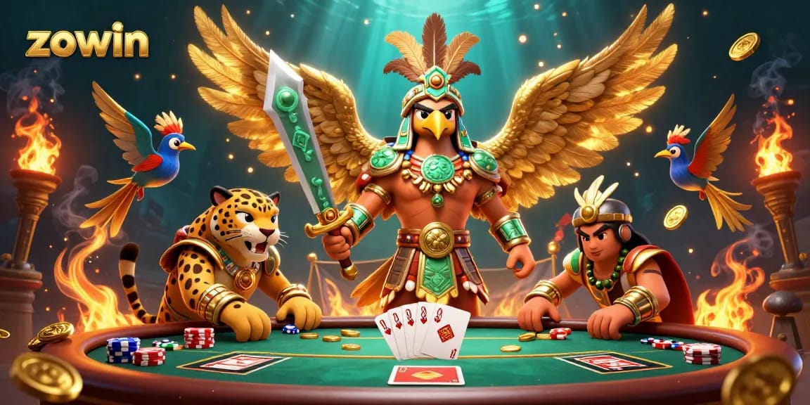 Experience the excitement of poker with Zowin featuring dynamic characters and vibrant gambling elements.