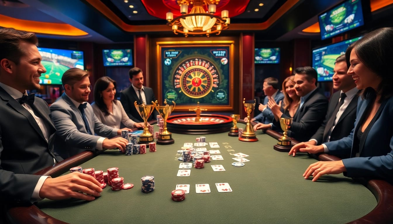 Experience the thrilling environment at https://lu88y.com/ with vibrant casino visuals from a poker game.