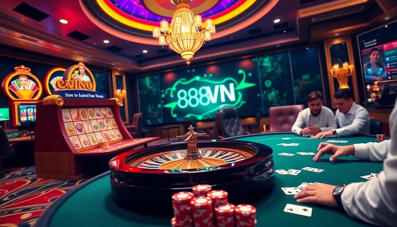 Exciting scene of players engaging in the 888VND game at a luxurious casino.