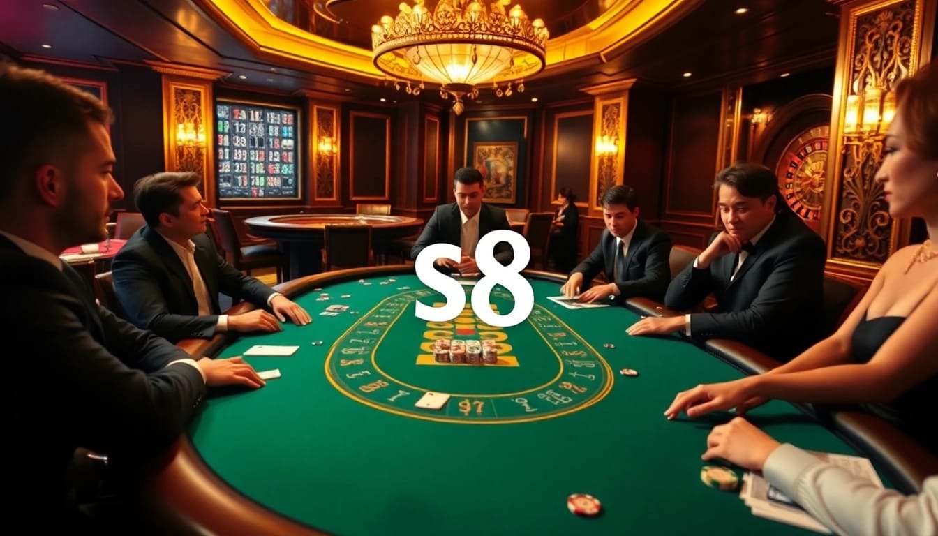 Experience the thrill of S8 at an upscale poker table with chips and cards.