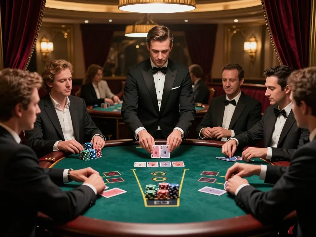 Experience the thrill of Go 88 at a high-stakes blackjack table surrounded by focused players.