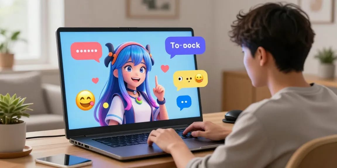 Engaging ecchi chat ai interaction with animated AI character on digital device in cozy home environment