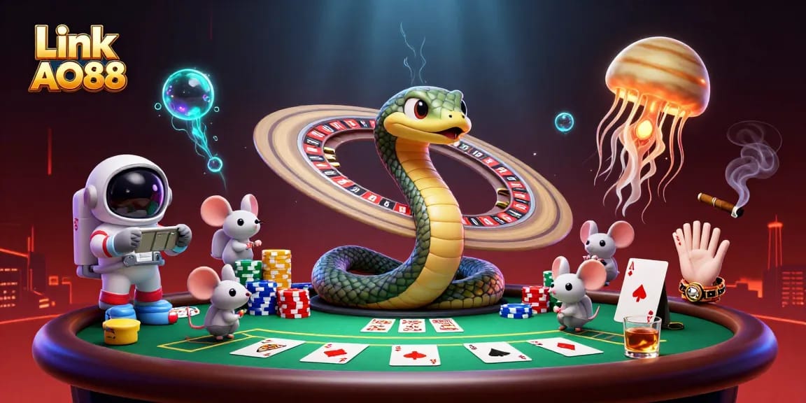 Place bets on massive Saturn ring roulette as mice play at Link AO88's interstellar casino.
