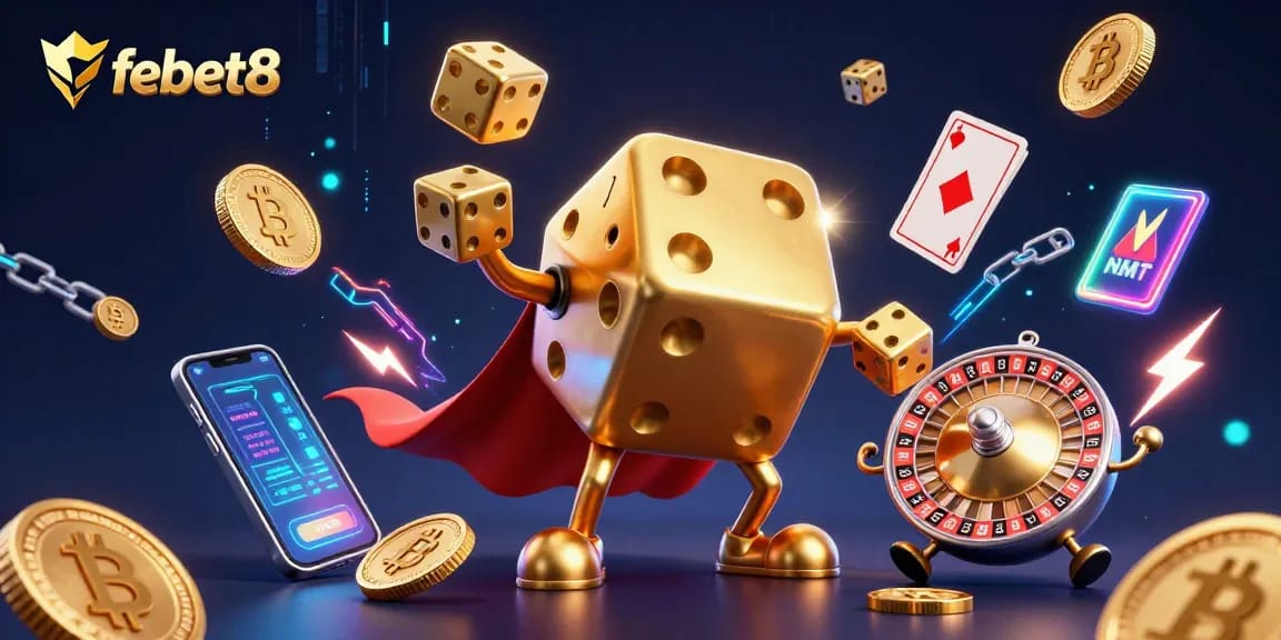 Experience the excitement of febet8 with dynamic casino elements, featuring a golden dice golem