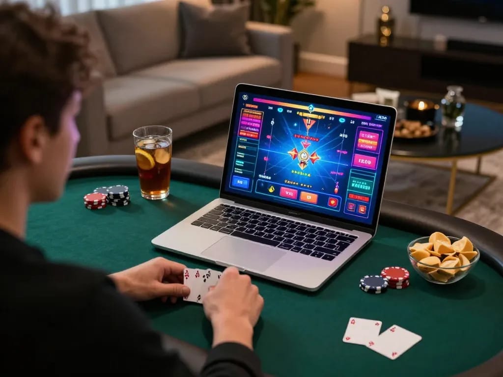 Engaging in high-stakes online poker gaming at https://xx88.promo/ during a cozy evening