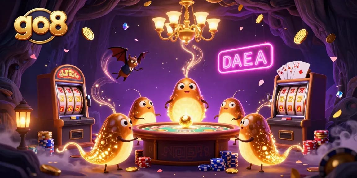 Experience thrilling gameplay at go8's vibrant cave casino with bioluminescent glowworms lighting up the action.