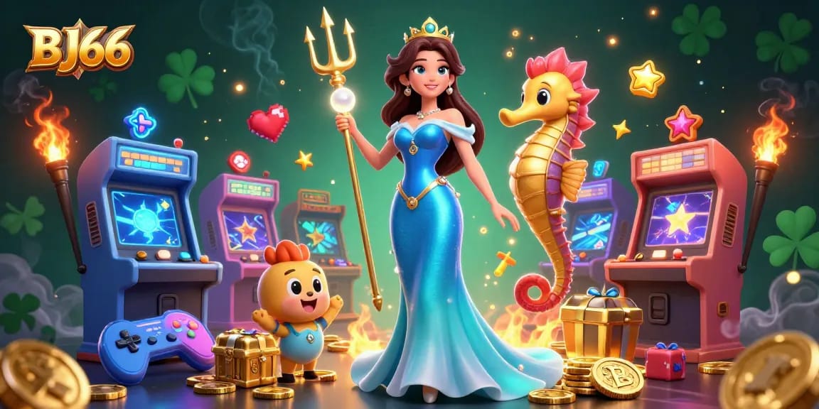 Experience the thrill of BJ66 with vibrant 3D casino gaming characters and elements in a rich scene.