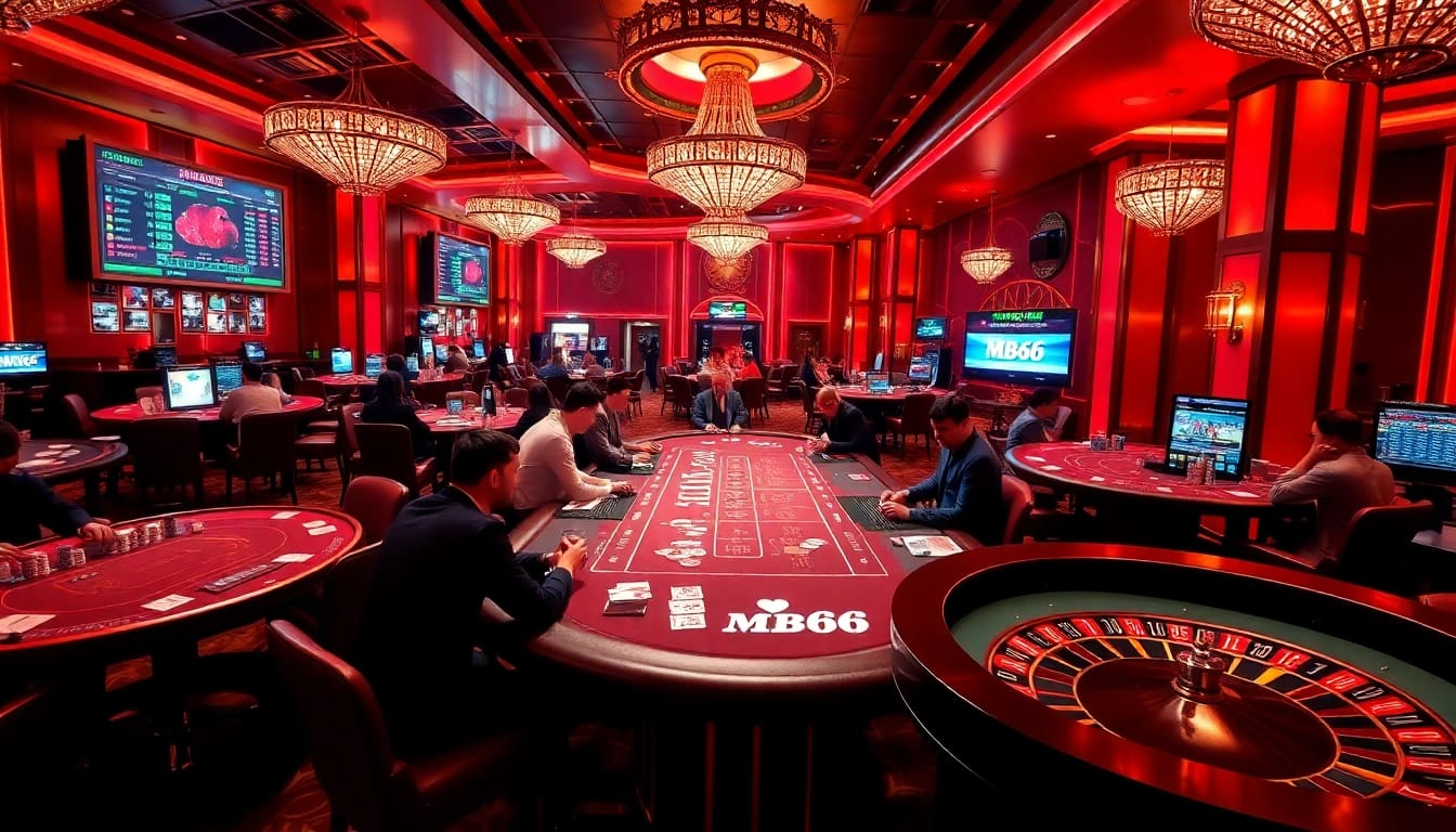 Players experiencing the thrill of MB66 casino with poker and roulette games.
