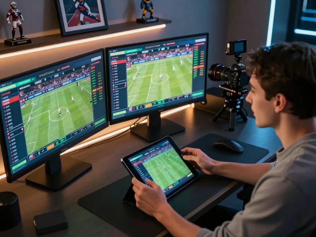 Engaged player analyzing sports odds on 789WIN's online betting platform.
