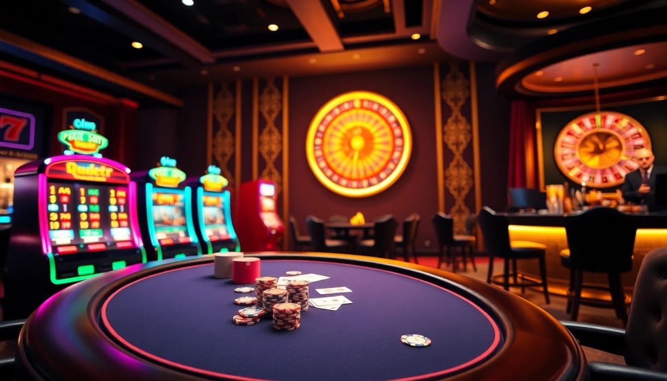 Experience thrilling gameplay at F168's glamorous casino scene with vibrant slot machines.