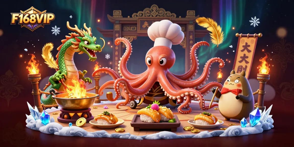 Engage in thrilling gameplay with F168VIP at this vibrant Asian-themed casino illustration.