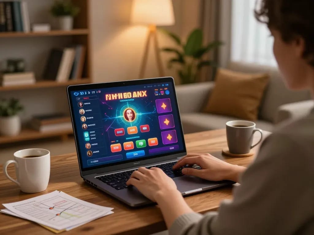 Engaging online gaming experience with gi8 on a laptop, inviting atmosphere and strategy notes.