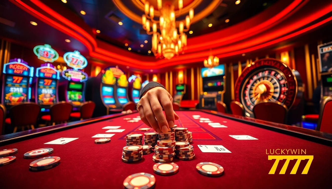 Lady gracefully placing her bet at the table, immersed in the excitement of Luckywin 777 casino experience.