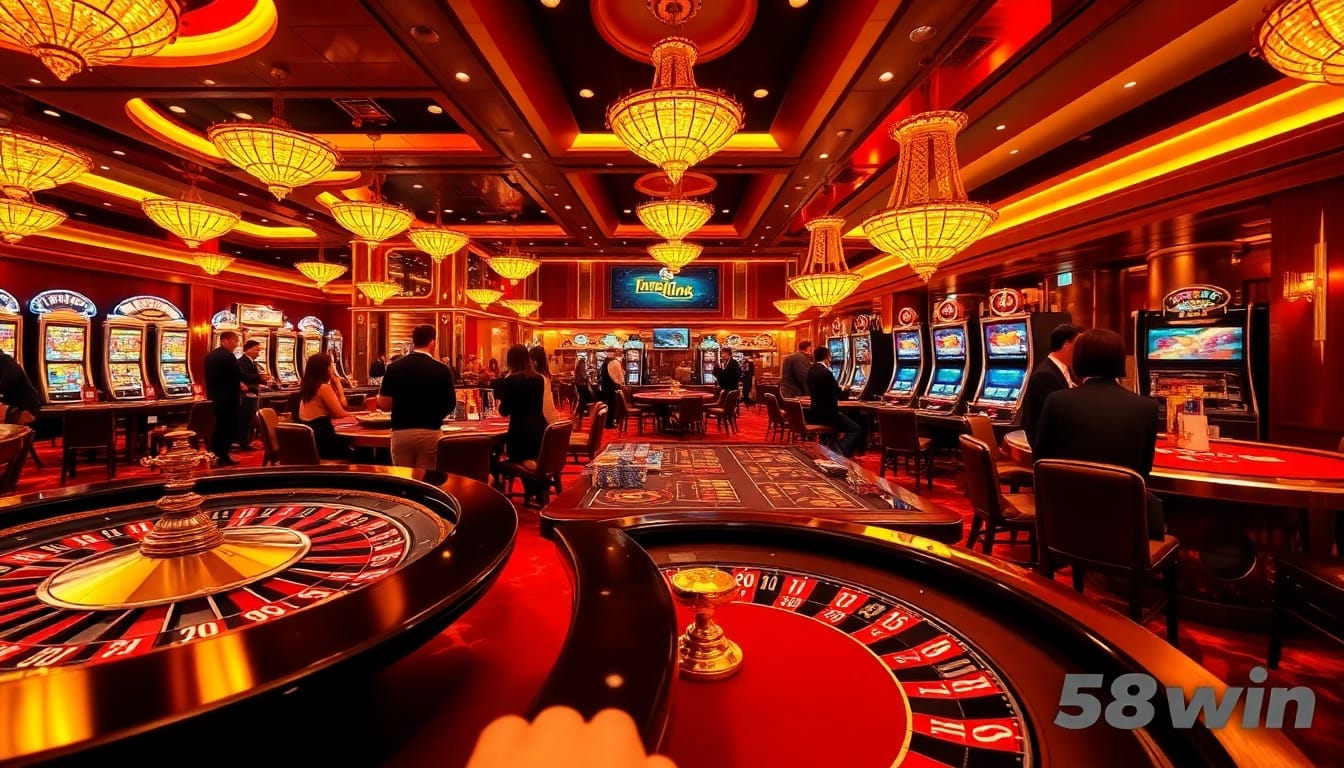 Players enjoying games and winning big at the luxurious 58win casino.