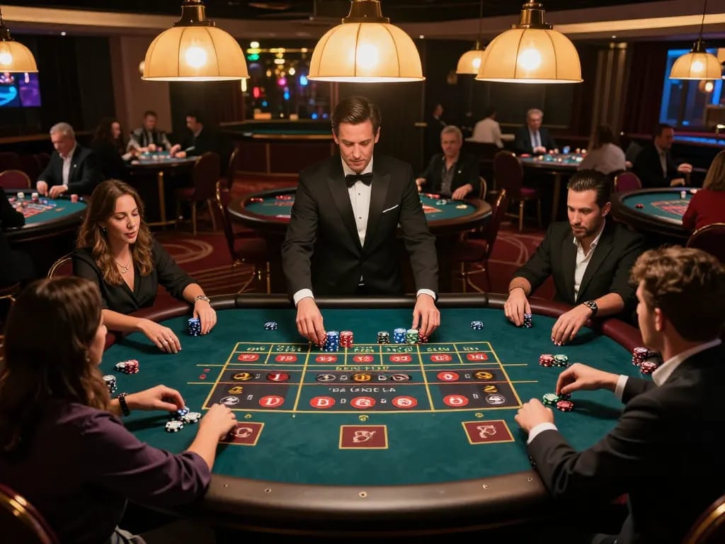 vs555 players engaging at a live casino roulette table, capturing the thrill of casino gaming action.