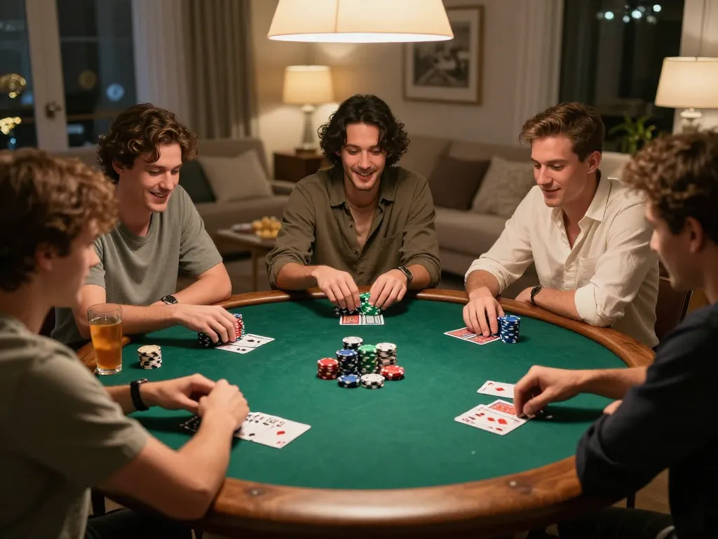 BCX88 poker night with friends enjoying a strategic game at home, showcasing ambiance and excitement.