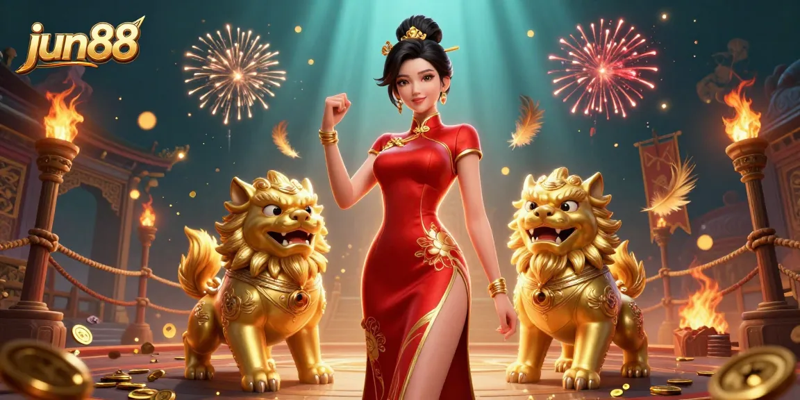 Experience thrilling gaming at jun88 with a glamorous Asian character in a lively casino environment.