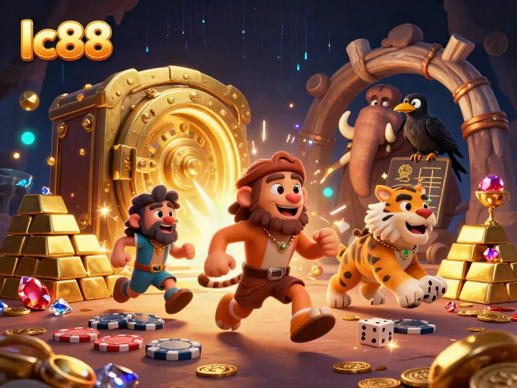 Experience the thrill of lc88 casino gaming with vibrant 3D characters and rich treasure elements.