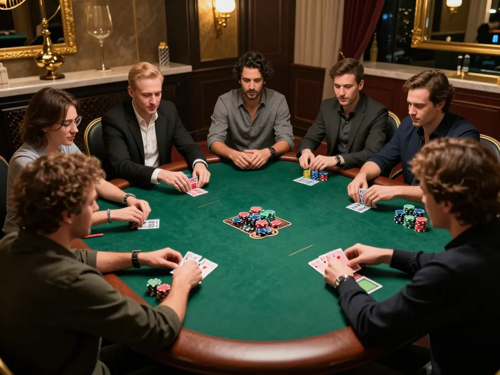 jun88 players enjoying a high-stakes poker game in a luxurious private room.