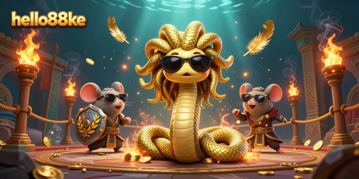 Exciting gaming scene at hello88ke featuring Medusa and a warrior mouse amidst betting tokens and gold coins.
