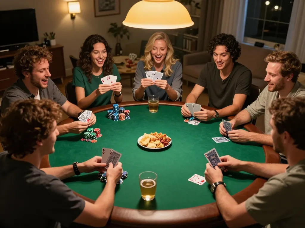 Players enjoying Game cm88 during an exciting home poker night with friends.