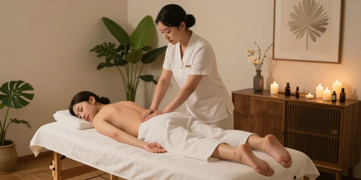 Experience a soothing 노원출장마사지 session in a tranquil home environment with calming elements.