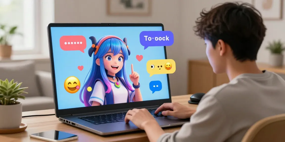 Engaging ecchi chat ai interaction with animated AI character on digital device in cozy home environment