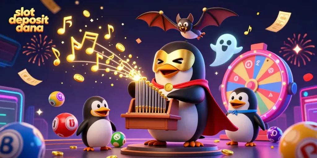 Experience the thrill of slot deposit dana with a dynamic scene of a phantom penguin and golden coins.