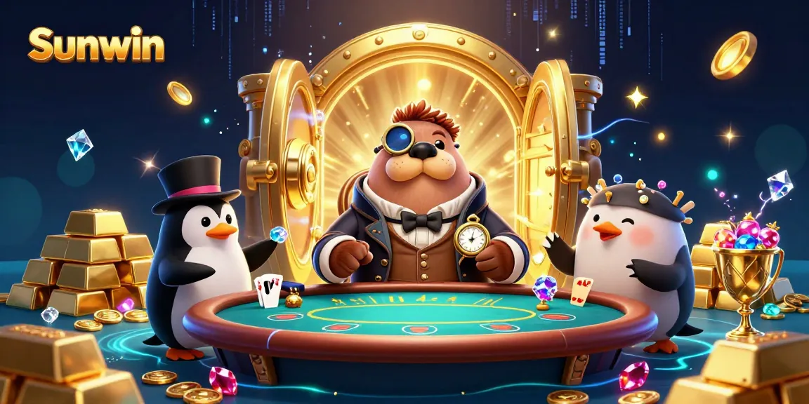 Experience Sunwin's exciting gaming with a jolly walrus and dealer at the poker table