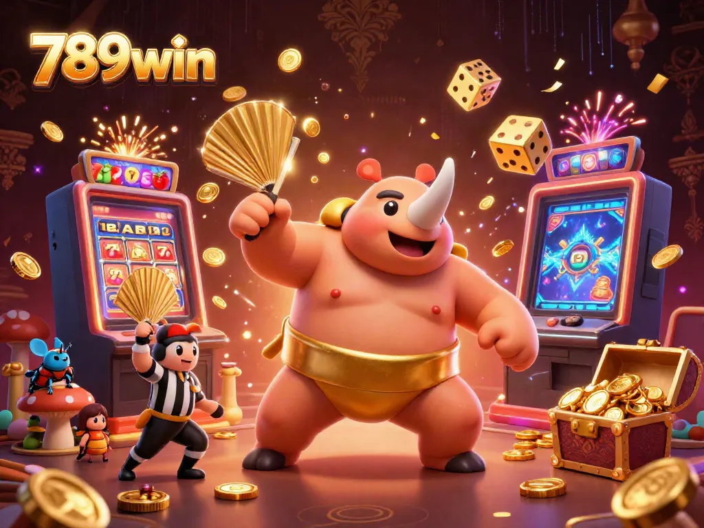 Experience the excitement of 789win as the sumo champion beetle powers through golden coins and slot symbols.