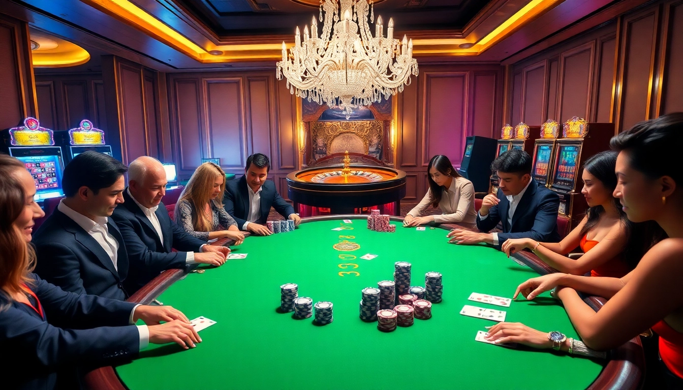 Experience the excitement of poker at https://11win.mobi/ with vibrant chips and cards in a luxurious casino setting.
