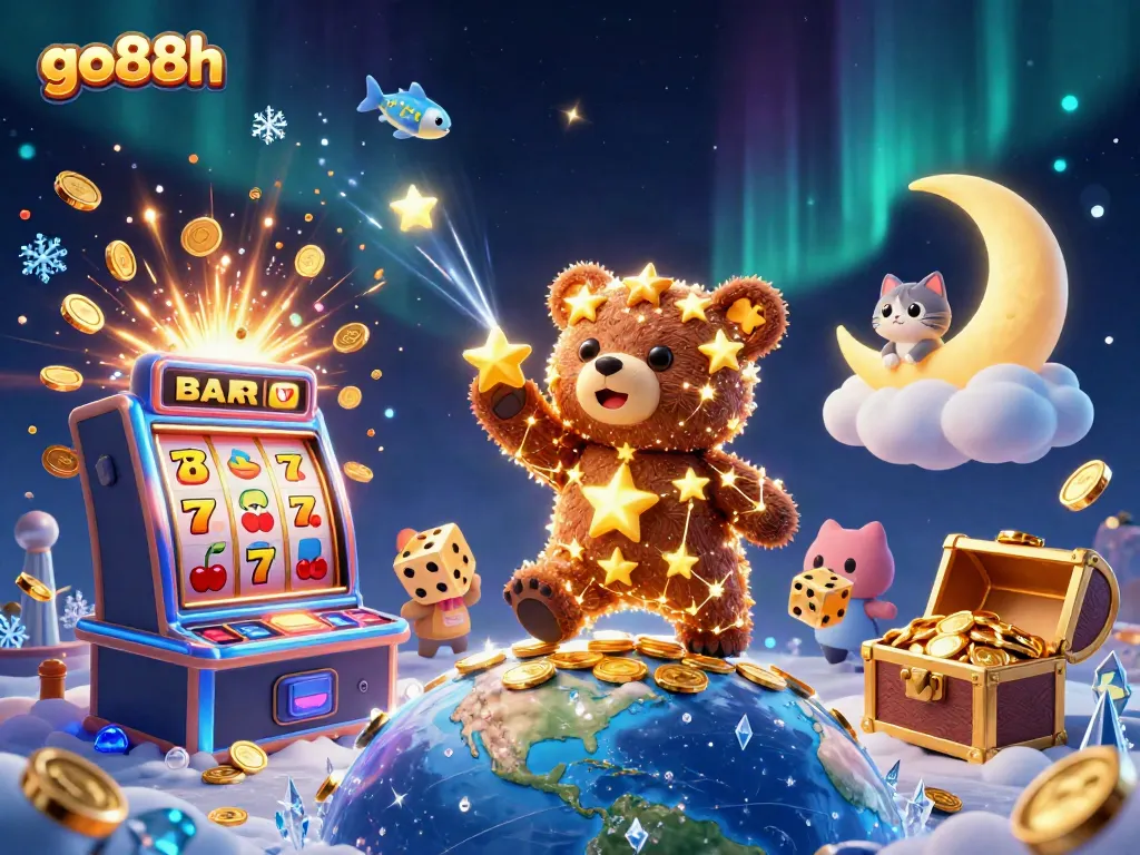Experience the excitement of go88h with cartoon characters amidst a jackpot explosion in a vibrant casino atmosphere.