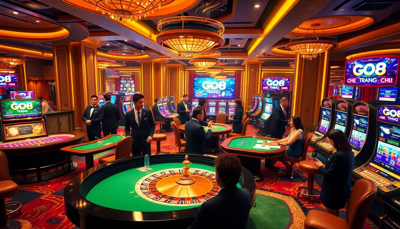 Experience the thrilling ambiance of GO8 TRANG CHỦ featuring exciting casino games like roulette and slots.