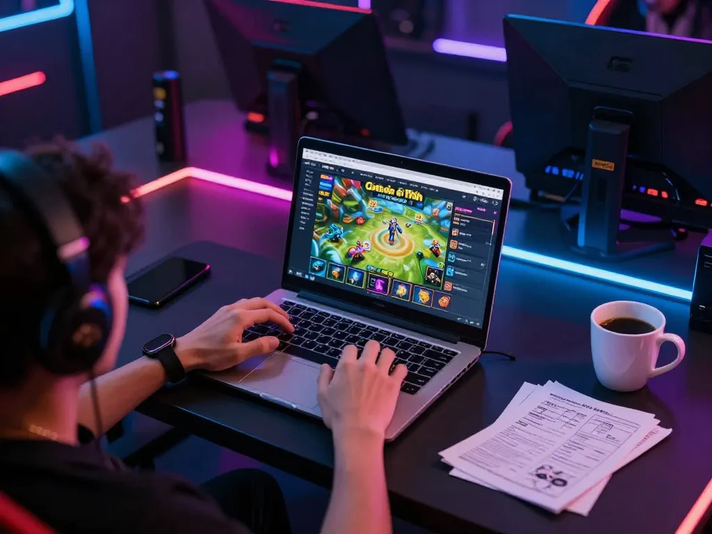 Engaging in a Game bài đổi thưởng on a laptop, showcasing modern online play and strategy