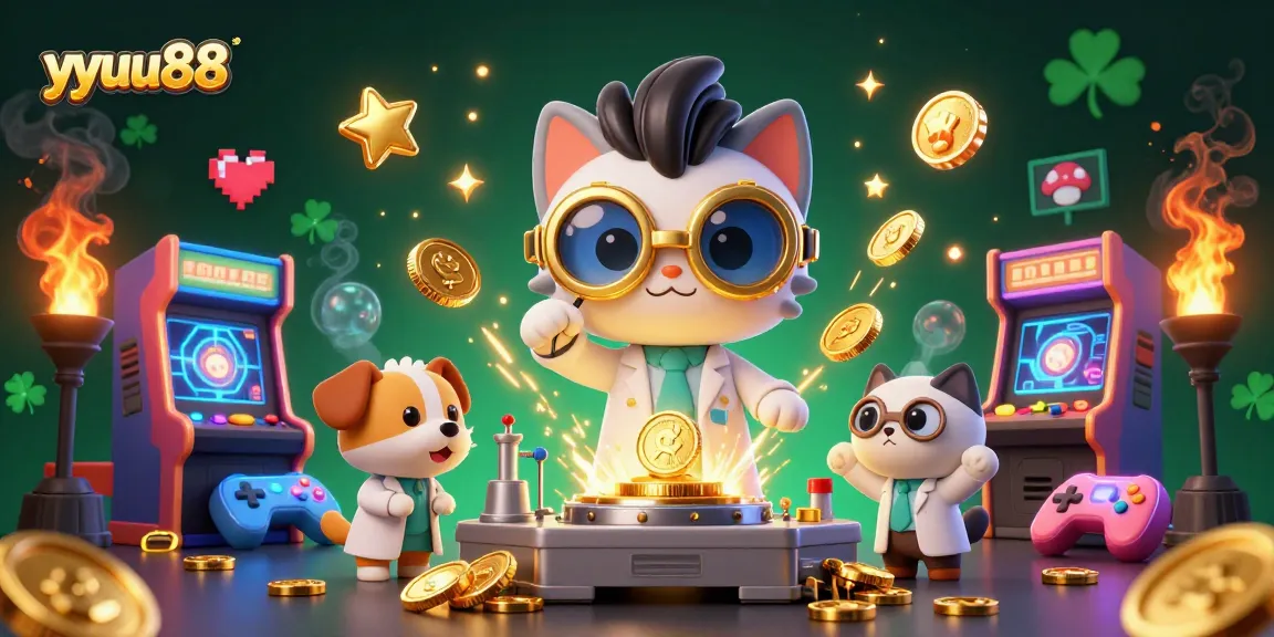 Spin the reels with yyuu88's vibrant casino-themed adventure featuring a mad scientist and dog!