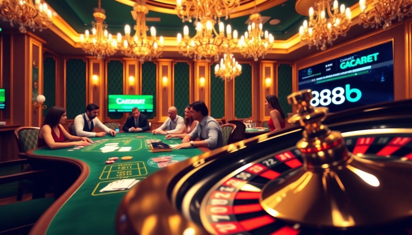 Experience the thrill of gambling at 888b with an exciting casino scene featuring a baccarat table.