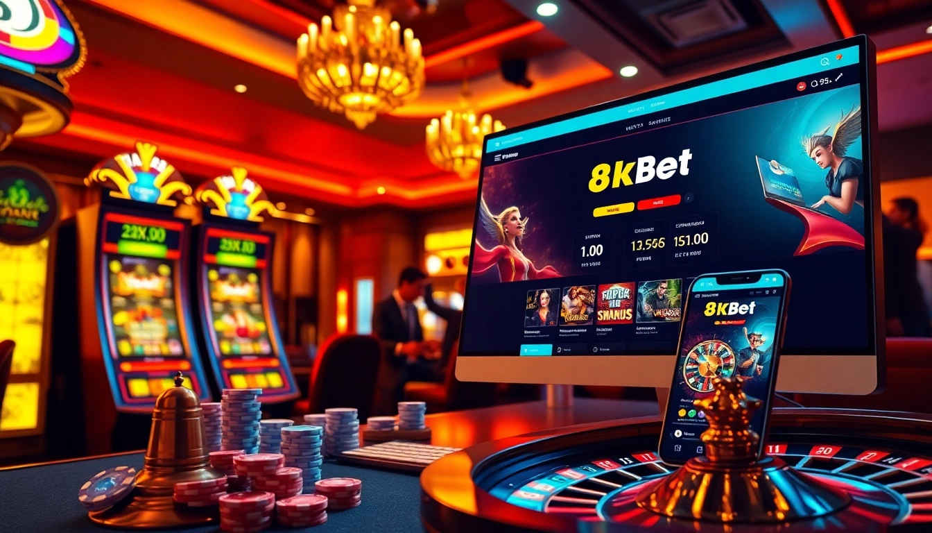 Experience the excitement of nhà cái 8kbet with vibrant casino visuals showcasing games and betting interfaces.