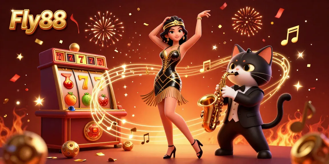 Engage in thrilling casino action with Fly88, showcasing dynamic slot games and energetic celebration.