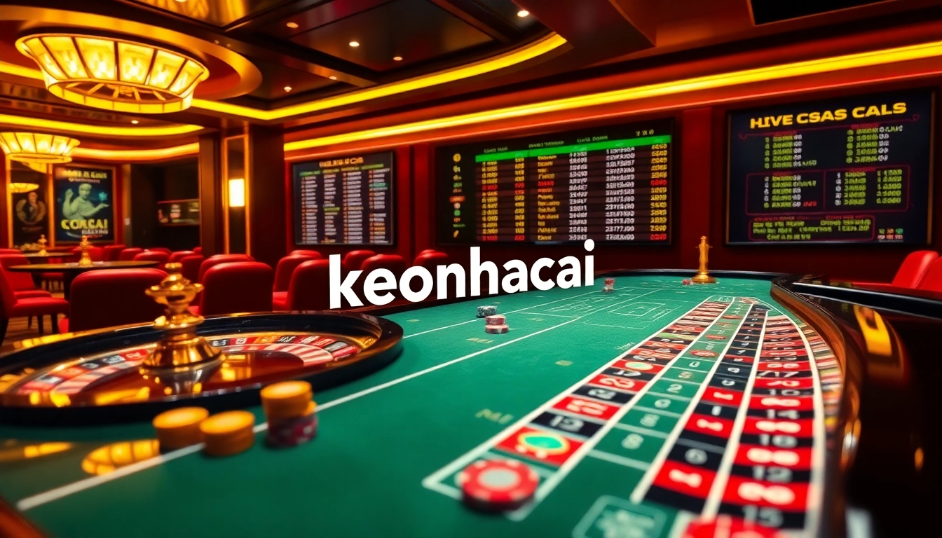 A dynamic gambling interface featuring keonhacai with colorful casino elements and a lively atmosphere