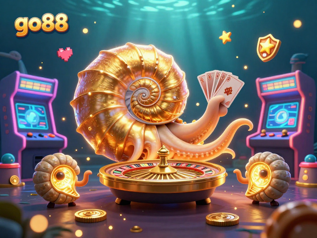 Experience go88's vibrant gaming world with a 3D illustration of winning cards and golden roulette.